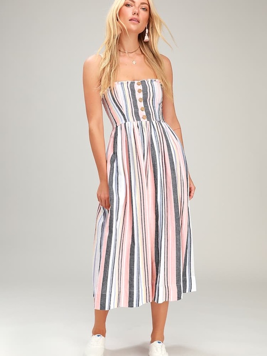 Free People Dresses & Skirts - Free People Lilah Multi Striped Pleated Midi Dress